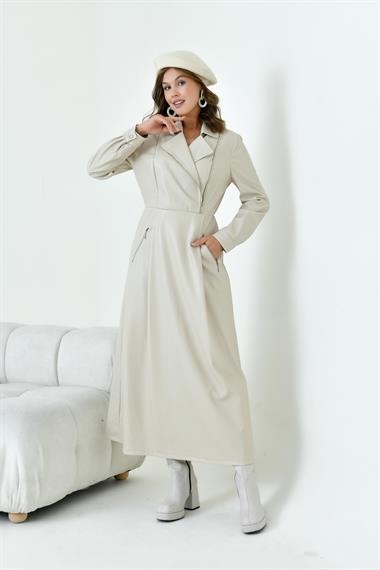 FTZ Women Kadın Deri Elbise  Beige 30930