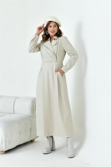 FTZ Women Kadın Deri Elbise  Beige 30930