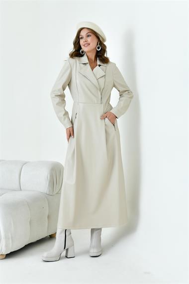 FTZ Women Kadın Deri Elbise  Beige 30930