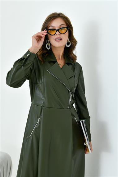 FTZ Women Kadın Deri Elbise  Haki 30930