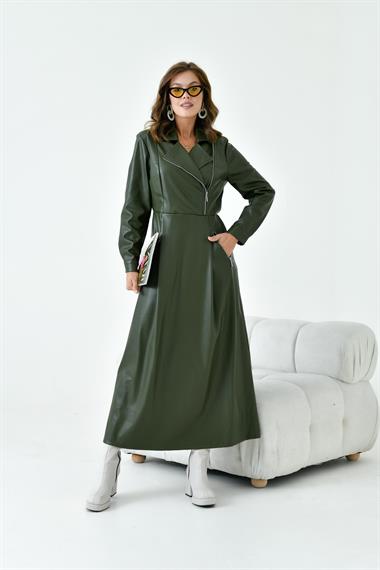 FTZ Women Kadın Deri Elbise  Haki 30930