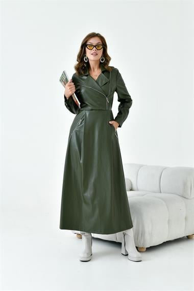 FTZ Women Kadın Deri Elbise  Haki 30930