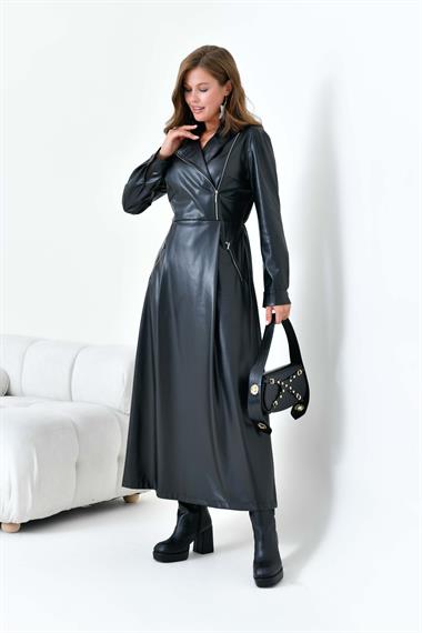 FTZ Women Kadın Deri Elbise  Siyah 30930