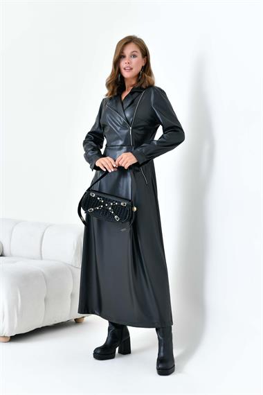 FTZ Women Kadın Deri Elbise  Siyah 30930