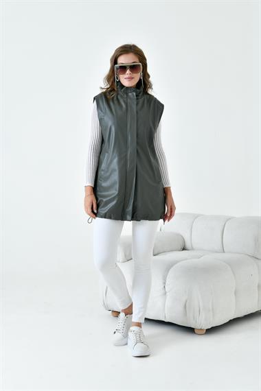 FTZ Women Kadın Deri Yelek  Haki 30926