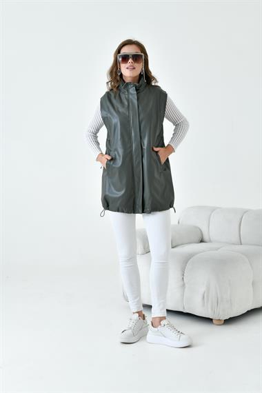 FTZ Women Kadın Deri Yelek  Haki 30926