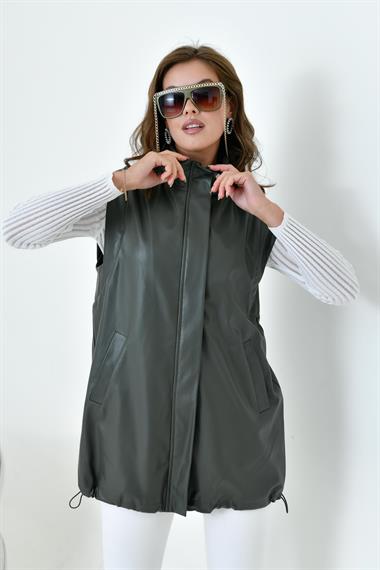 FTZ Women Kadın Deri Yelek  Haki 30926