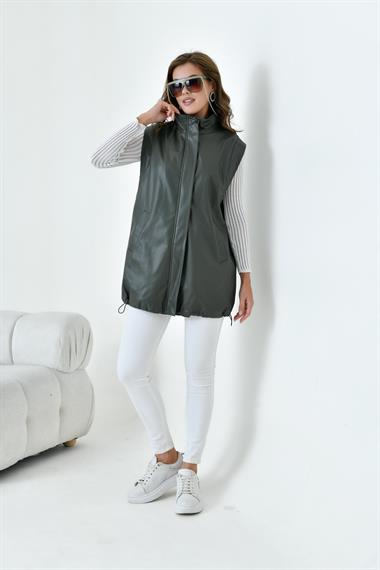 FTZ Women Kadın Deri Yelek  Haki 30926