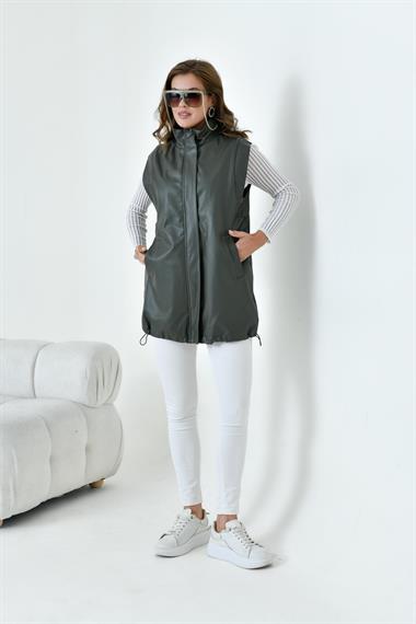 FTZ Women Kadın Deri Yelek  Haki 30926
