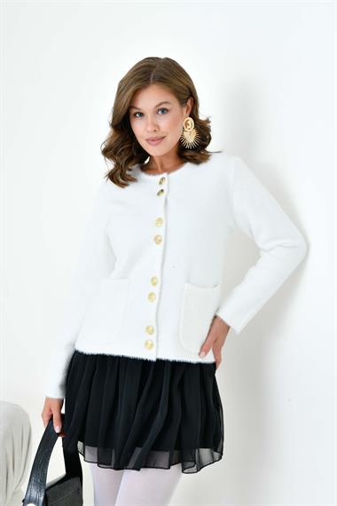 FTZ Women Kadın Düğme Detaylı Sakal Hırka  Ekru 20843