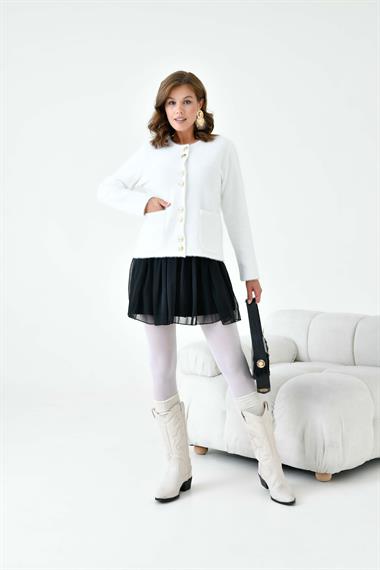 FTZ Women Kadın Düğme Detaylı Sakal Hırka  Ekru 20843