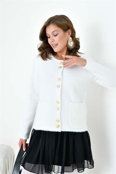 FTZ Women Kadın Düğme Detaylı Sakal Hırka  Ekru 20843