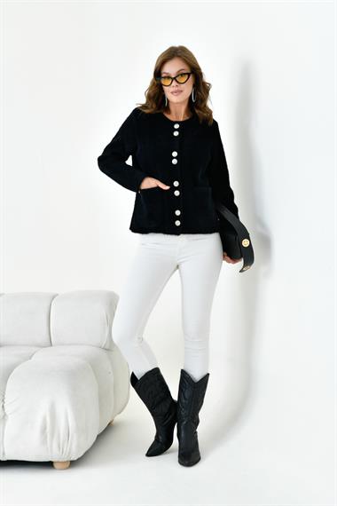 FTZ Women Kadın Düğme Detaylı Sakal Hırka  Siyah 20843