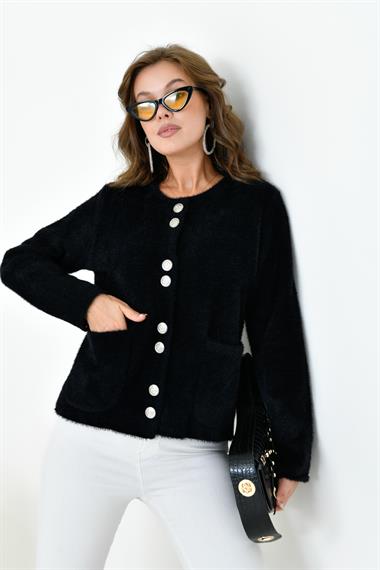 FTZ Women Kadın Düğme Detaylı Sakal Hırka  Siyah 20843