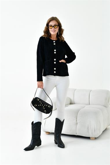 FTZ Women Kadın Düğme Detaylı Sakal Hırka  Siyah 20843