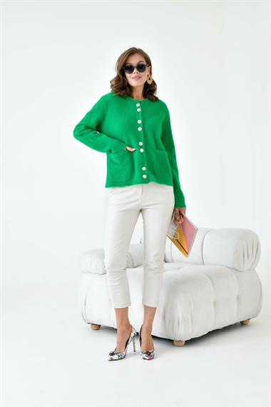 FTZ Women Kadın Düğme Detaylı Sakal Hırka  Yeşil 20843