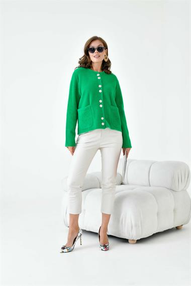 FTZ Women Kadın Düğme Detaylı Sakal Hırka  Yeşil 20843