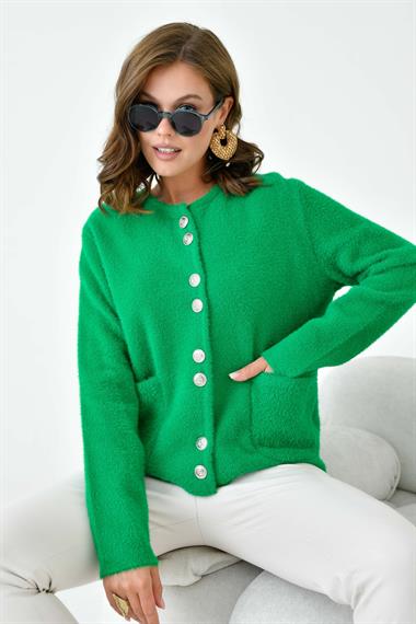 FTZ Women Kadın Düğme Detaylı Sakal Hırka  Yeşil 20843