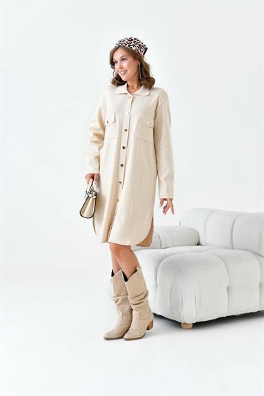 FTZ Women Kadın Düğme Detaylı Tunik  Bej 20787