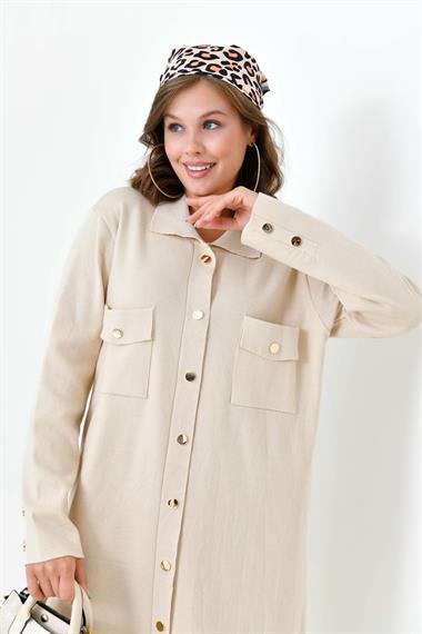 FTZ Women Kadın Düğme Detaylı Tunik  Bej 20787