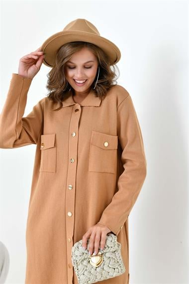 FTZ Women Kadın Düğme Detaylı Tunik  Bisküvi 20787