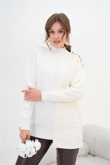 FTZ Women Kadın Düğme Detaylı Tunik  Ekru 20825
