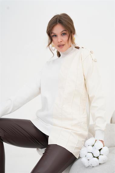 FTZ Women Kadın Düğme Detaylı Tunik  Ekru 20825