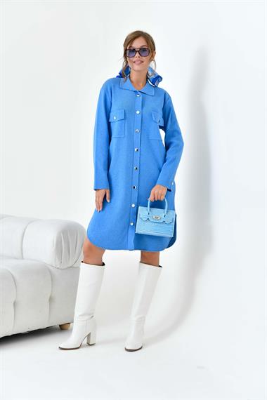FTZ Women Kadın Düğme Detaylı Tunik  Mavi 20787