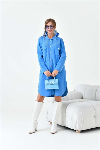 FTZ Women Kadın Düğme Detaylı Tunik  Mavi 20787
