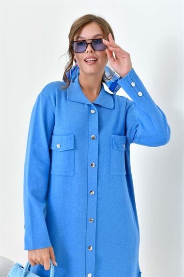 FTZ Women Kadın Düğme Detaylı Tunik  Mavi 20787