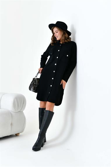 FTZ Women Kadın Düğme Detaylı Tunik  Siyah 20787