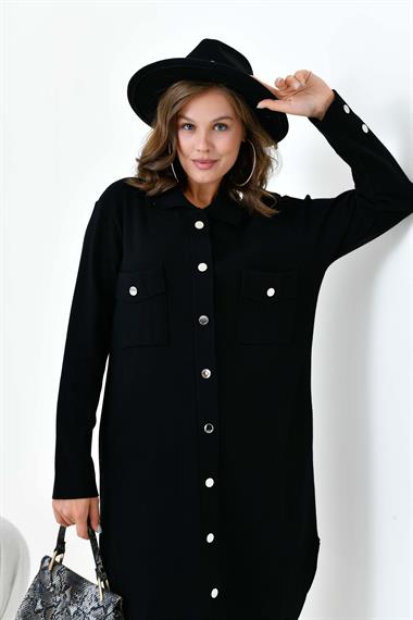 FTZ Women Kadın Düğme Detaylı Tunik  Siyah 20787