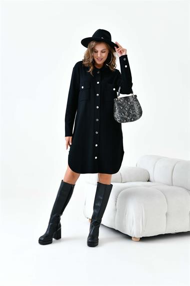FTZ Women Kadın Düğme Detaylı Tunik  Siyah 20787