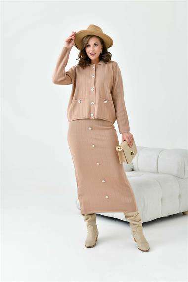 FTZ Women Kadın Düğmeli İkili Takım  Bisküvi 20712