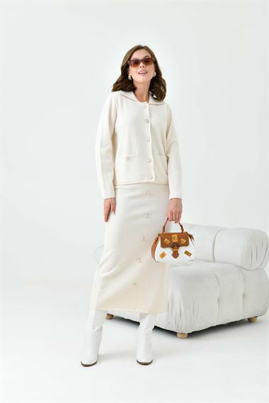 FTZ Women Kadın Düğmeli İkili Takım  Kemik 20712