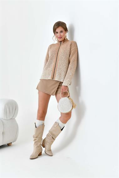 FTZ Women Kadın Fermuar Detaylı Hırka  Camel 20870