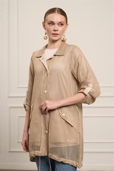 FTZ Women Kadın File Detay Kap  Beige 31084