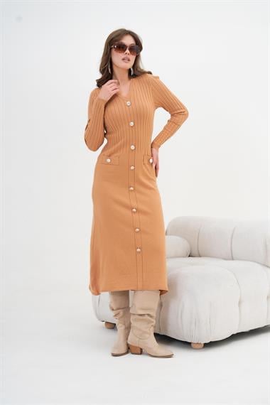 FTZ Women Kadın Fitilli Elbise  Camel 20847