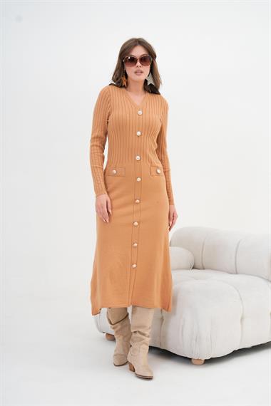 FTZ Women Kadın Fitilli Elbise  Camel 20847