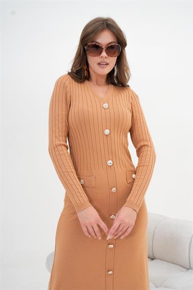 FTZ Women Kadın Fitilli Elbise  Camel 20847