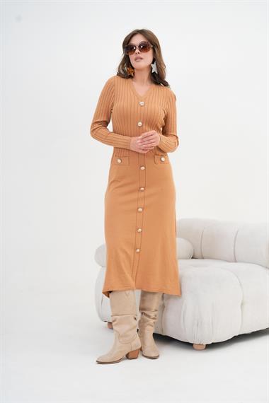 FTZ Women Kadın Fitilli Elbise  Camel 20847