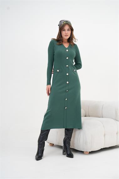FTZ Women Kadın Fitilli Elbise  Zümrüt 20847