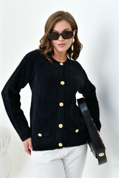 FTZ Women Kadın Gold Düğme Detalı Hırka  Siyah 20700