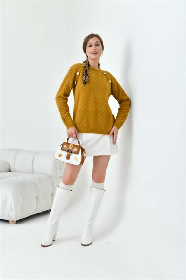 FTZ Women Kadın Gold Düğme Detaylı Bluz  Hardal 20699