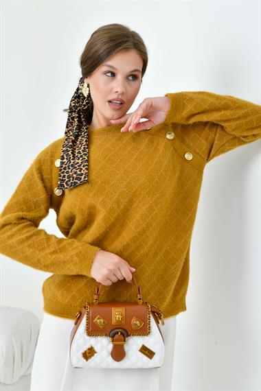 FTZ Women Kadın Gold Düğme Detaylı Bluz  Hardal 20699