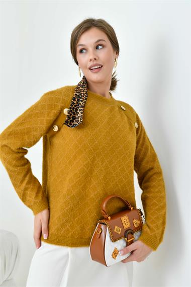 FTZ Women Kadın Gold Düğme Detaylı Bluz  Hardal 20699