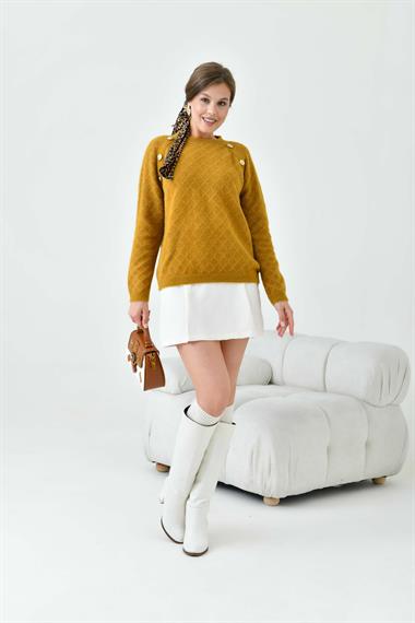 FTZ Women Kadın Gold Düğme Detaylı Bluz  Hardal 20699