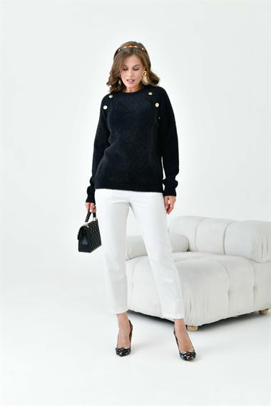 FTZ Women Kadın Gold Düğme Detaylı Bluz  Siyah 20699