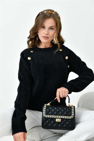 FTZ Women Kadın Gold Düğme Detaylı Bluz  Siyah 20699