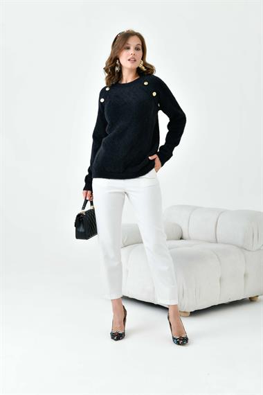 FTZ Women Kadın Gold Düğme Detaylı Bluz  Siyah 20699